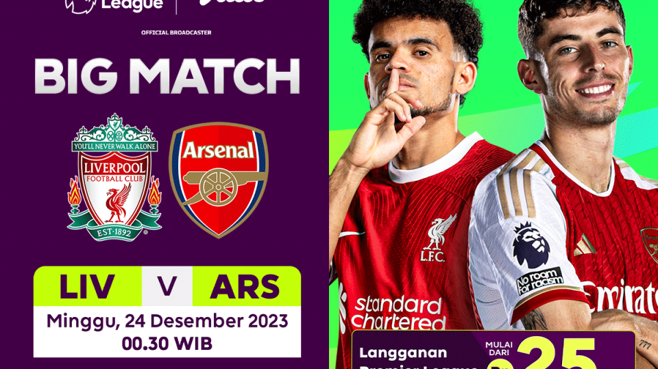Link streaming Liverpool vs Arsenal, Minggu (24/12/2023) di Vidio