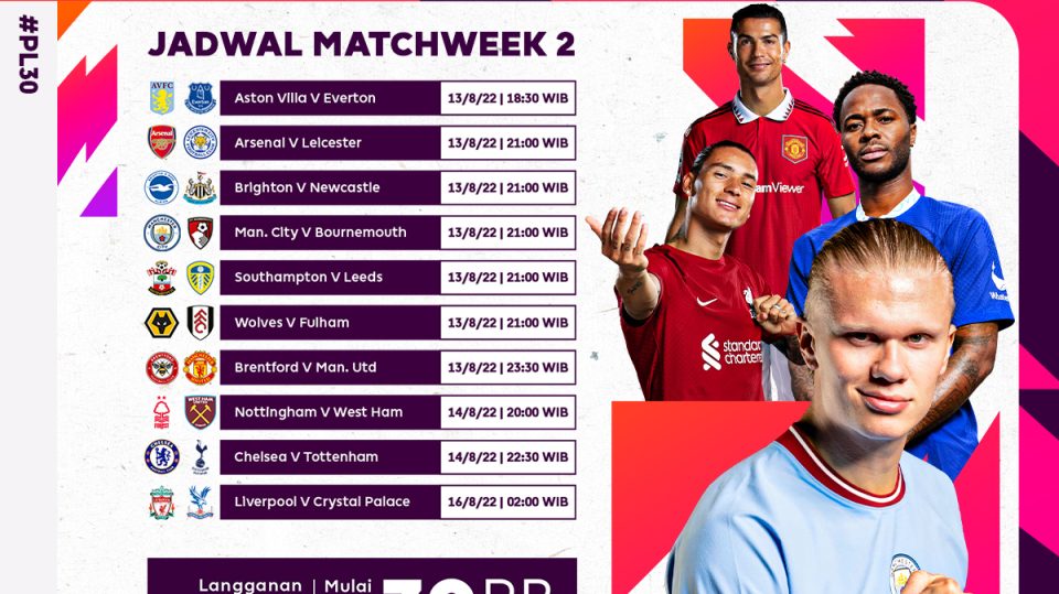 Jadwal Lengkap EPL 2022/23 Pekan Kedua