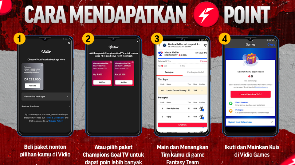 Cara Dapat Point Untuk Main Fantasy Team di Vidio