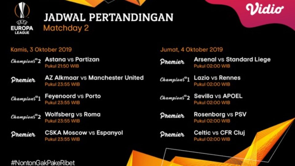 Jadwal Liga Eropa Matchday 2