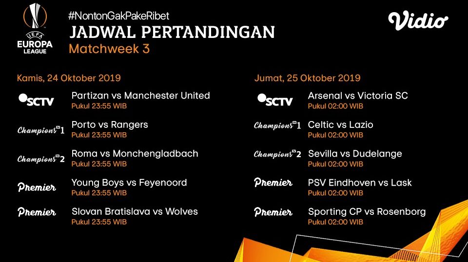 Jadwal Liga Eropa Matchday 3