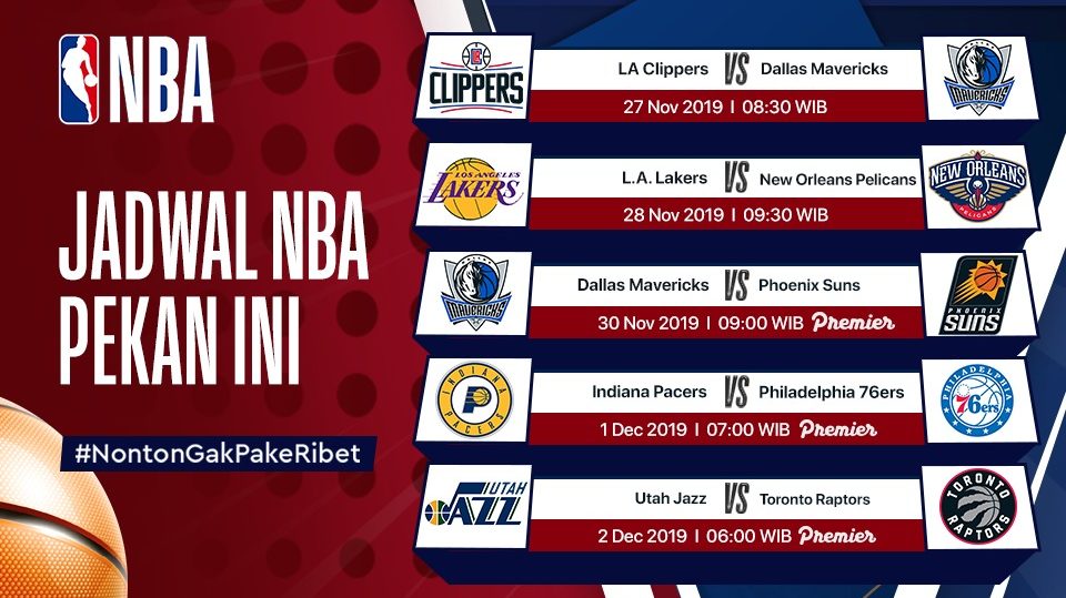 Jadwal NBA Pekan ini (27 November - 2 Desember 2019)