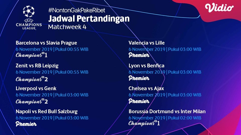Jadwal Pertandingan Liga Champions Matchday 4 1
