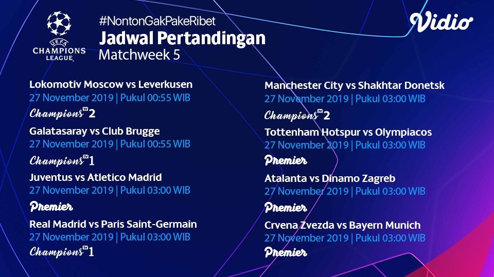 Jadwal Pertandingan Liga Champions Matchweek 5 (2)