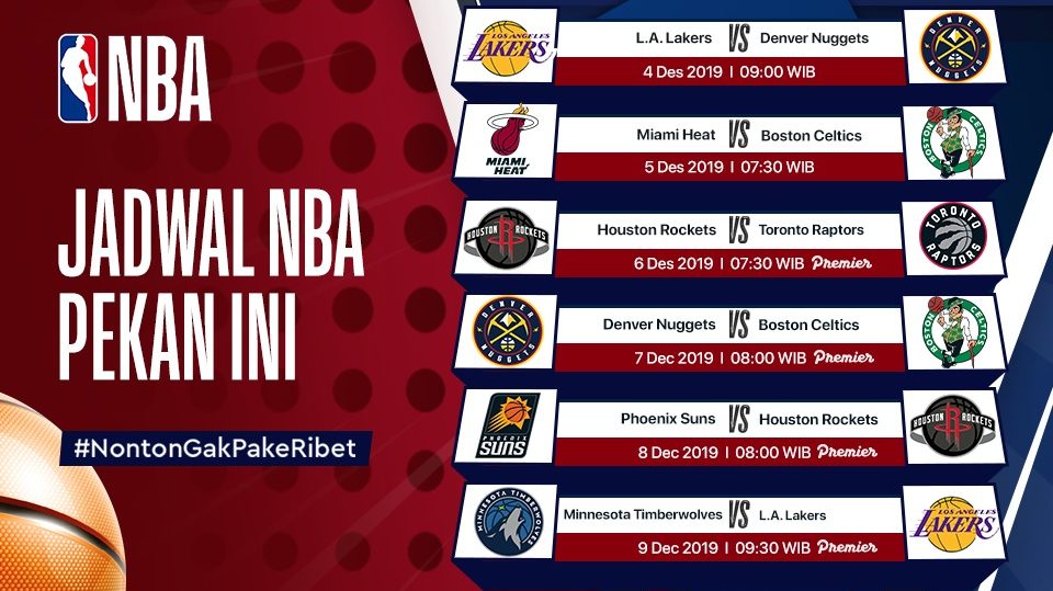 Jadwal Pertandingan NBA 4 - 10 Desember 2019
