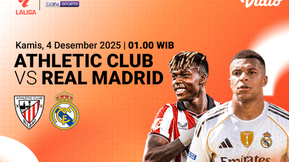 Saksikan Atletic Club Bilbao vs Real Madrid di Vidio.