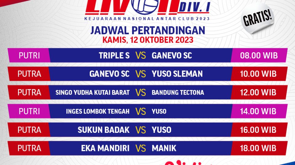 Jadwal dan Link Streaming Livoli Divisi 1 2023