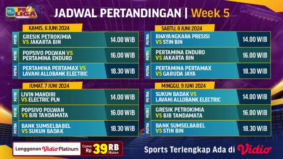 Jadwal PLN Mobile Proliga 2024 Pekan Kelima