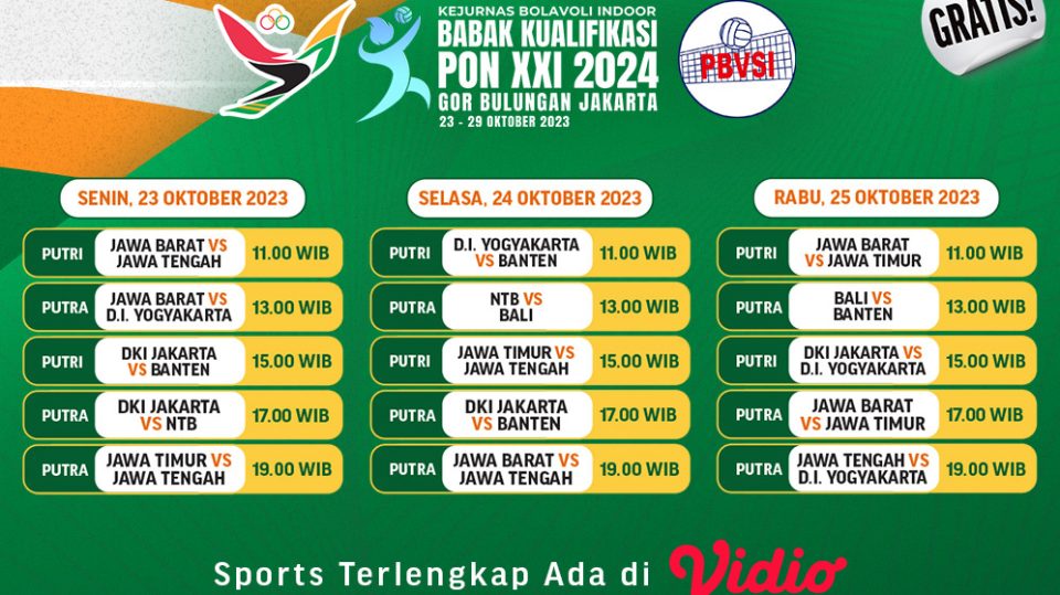 Jadwal dan Link Streaming Babak Kualifikasi PON XXI 2024