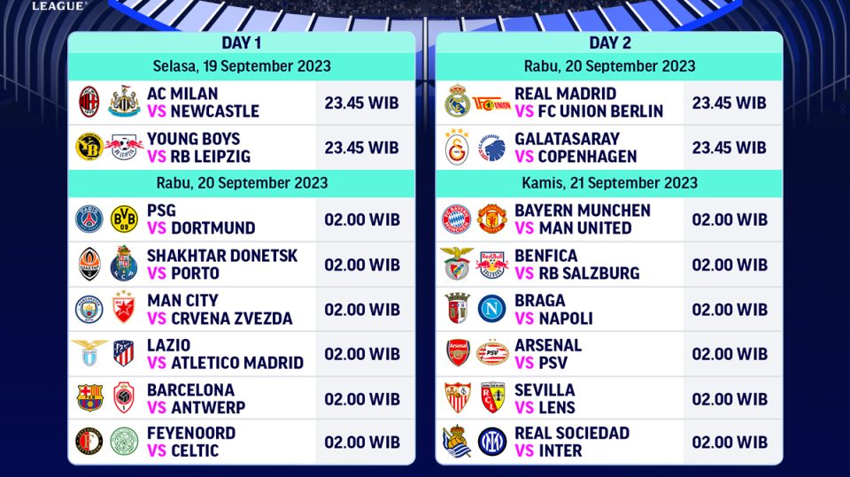 jadwal liga champions matchweek 1
