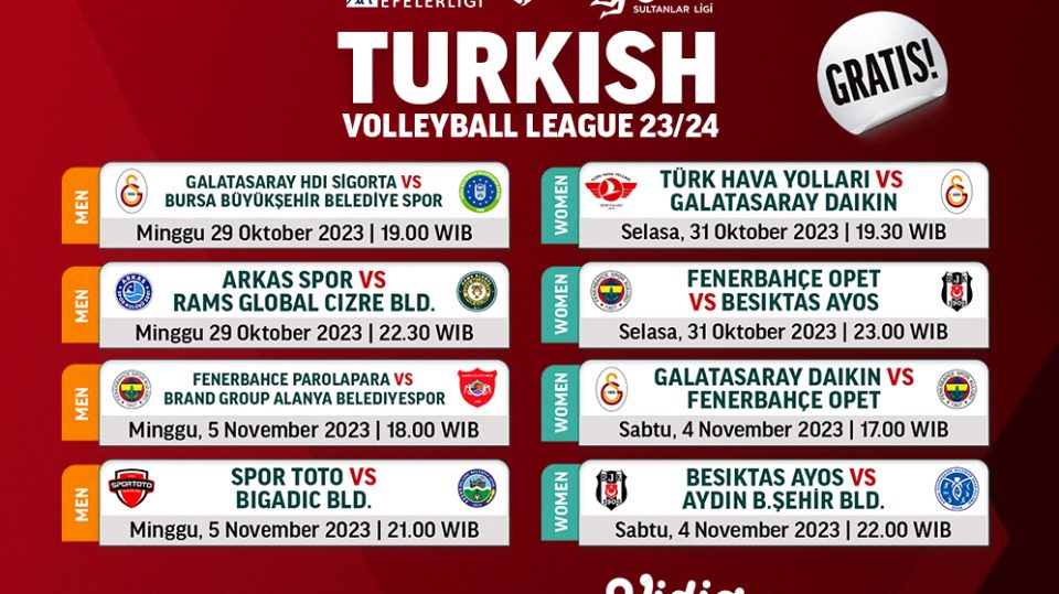 Jadwal dan link streaming Turkish Volleyball league 23/24