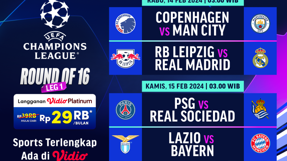 Jadwal UCL Babaj 16 Besar