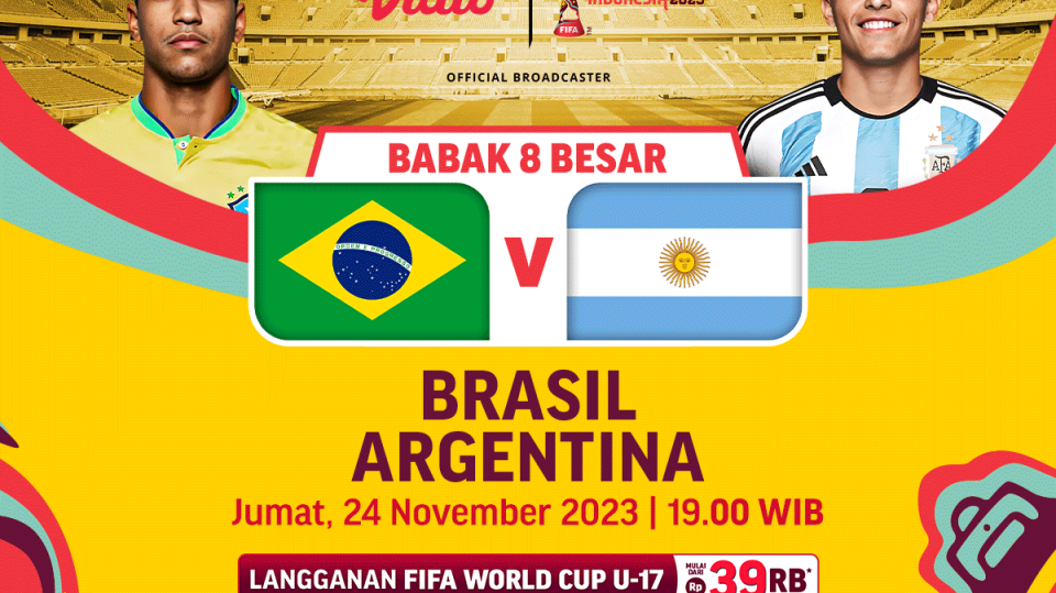 Jadwal dan link streaming Brasil vs Argentina, Jumat (24/11/2023), pukul 19.00 WIB. Piala Dunia U-17 2023 di Vidio