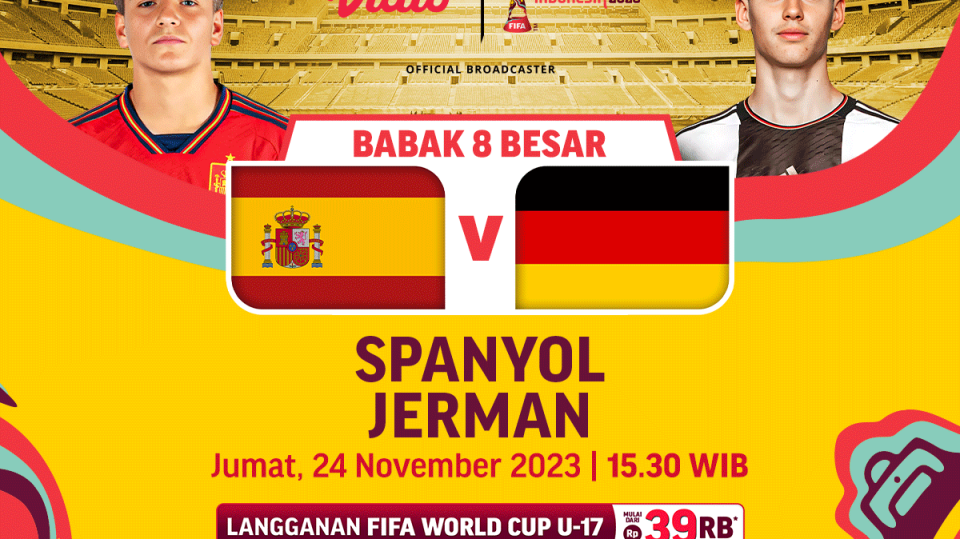 Jadwal dan link streaming Spanyol vs Jerman, Jumat (24/11/2023). Piala Dunia U-17 2023 di Vidio