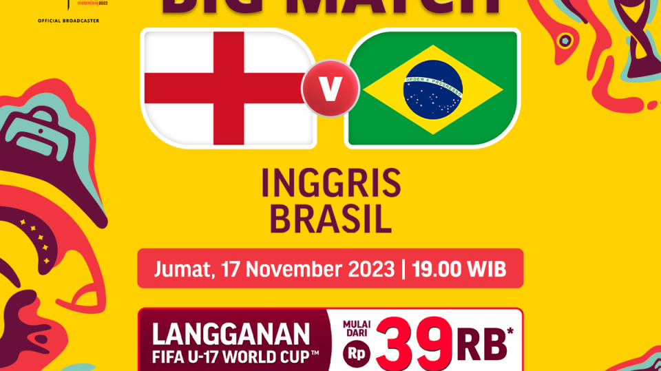Jadwal link streaming Inggris vs Brasil, Jumat (17/11/2023). Piala Dunia U-17 2023 di Vidio