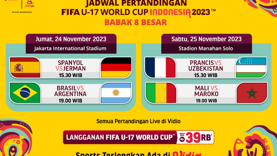 Jadwal Babak 8 Besar Piala Dunia U-17 2023