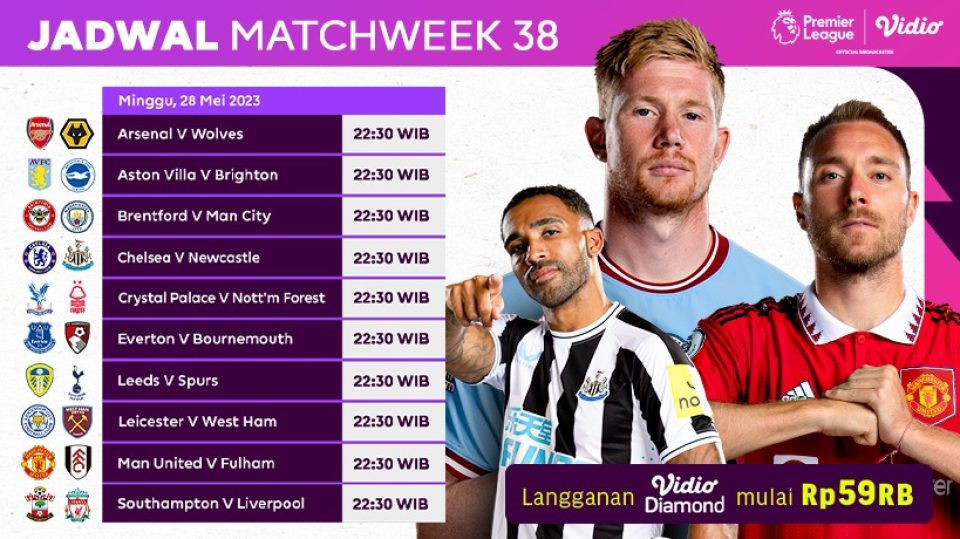 Jadwal Streaming Liga Inggris Match Week 38